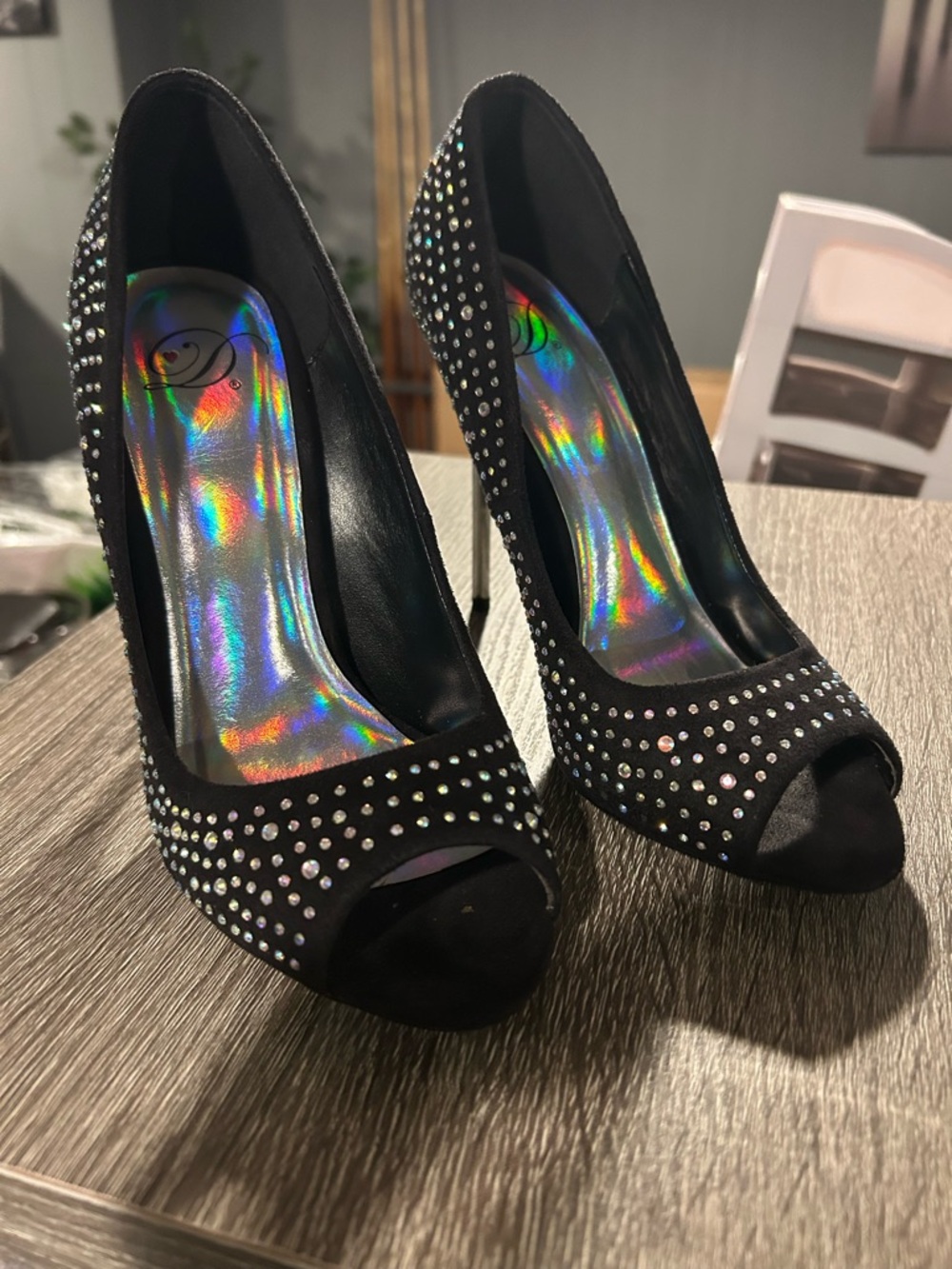 Black Crystal Peep-Toe Women's Heels - Unknown Brand